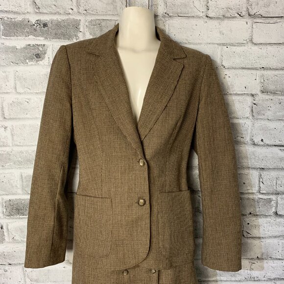 Vintage 60s 70s Tweed Wool Blend Blazer Midi Skirt 2 Piece Mod Retro Set - Picture 2 of 16